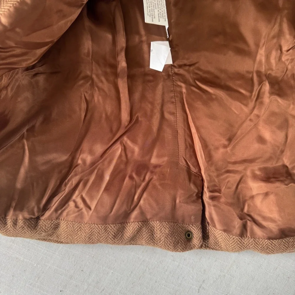 Ralph Lauren Girls L 12 14 Herringbone Wool Puffer Vest Equestrian Crest Suede‎